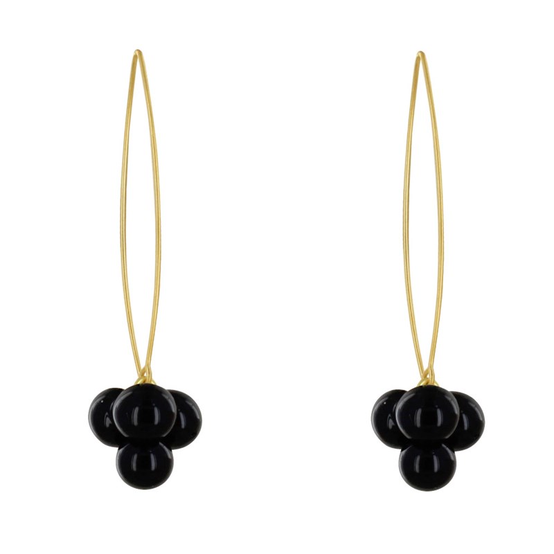 Boucles d'Oreilles Grand Crochet Laiton et Bouquet de Perles de Verre