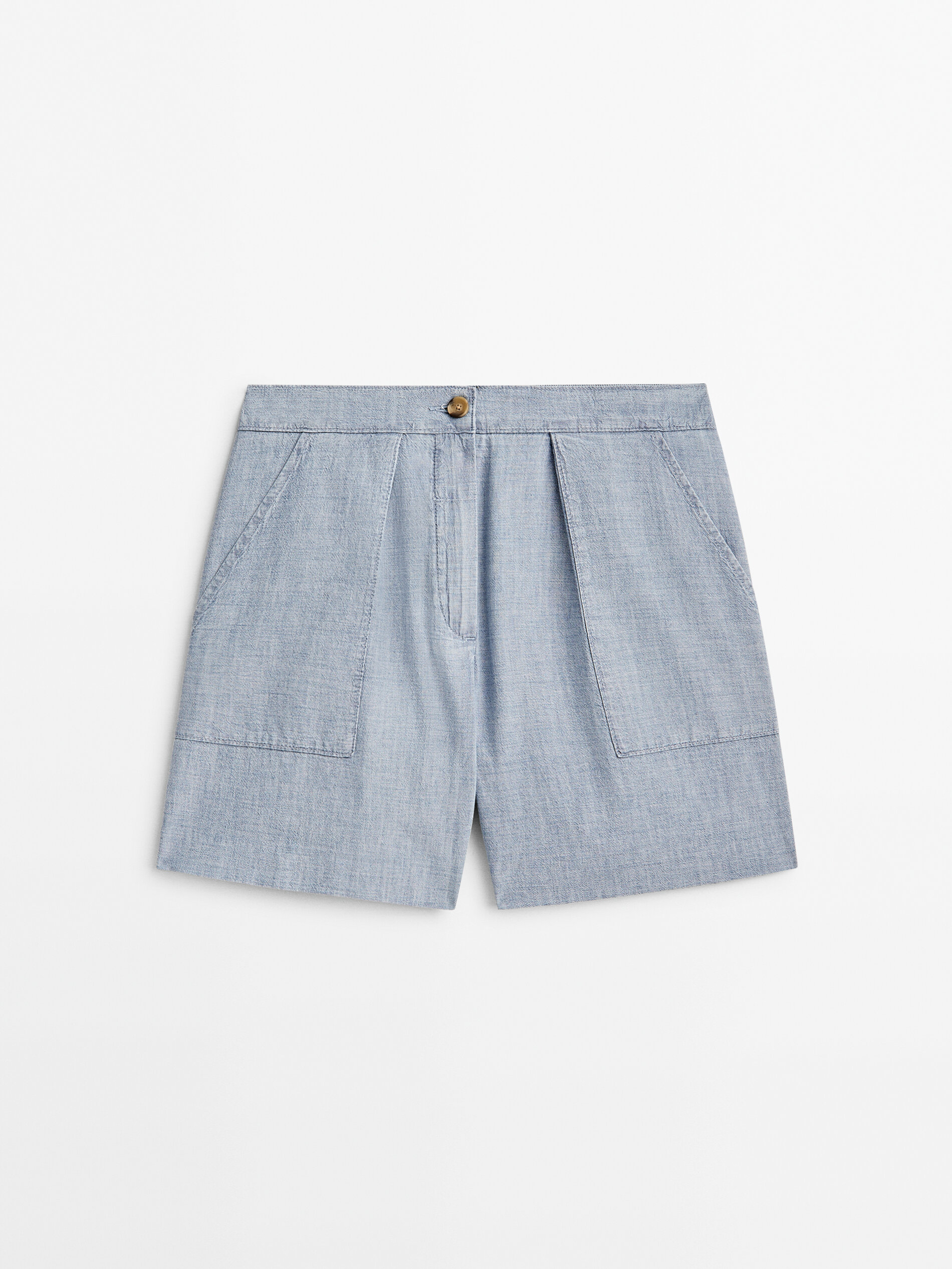 Bermuda jeans de algodão com elastano na cintura - Azul Claro
