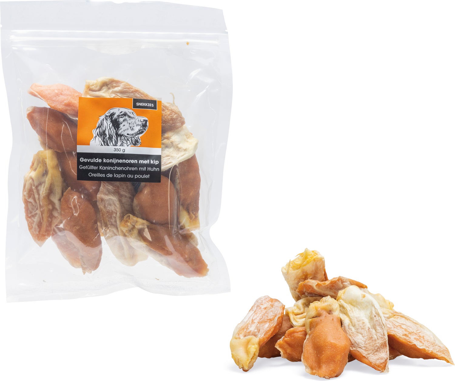 Snekkies hondensnack konijnenoren gevuld met kip 350 g