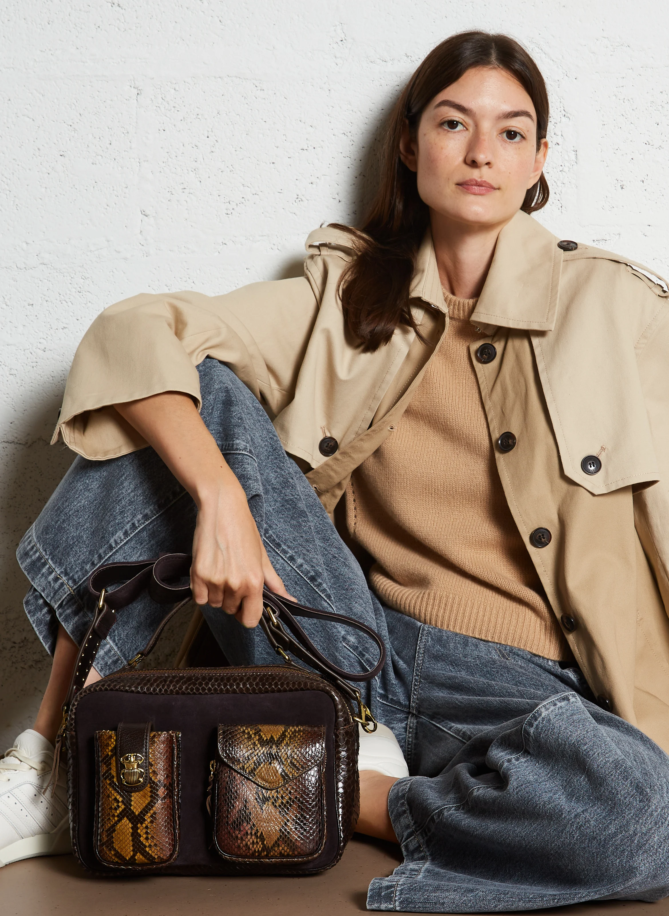 CESAR - Sac bandoulière en cuir de python | Marron