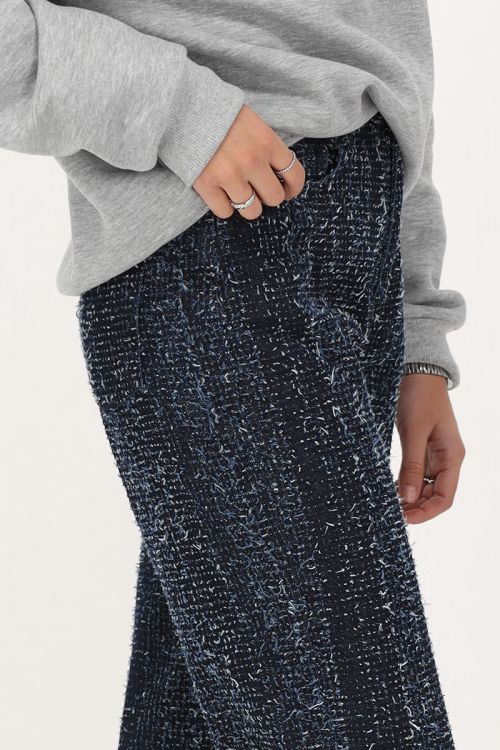 Donkerblauwe bouclé wide leg jeans