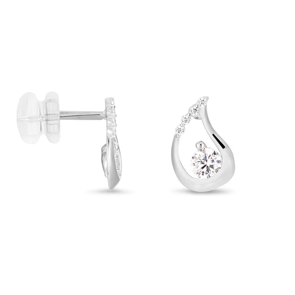 Boucles D'oreilles Puces Helie Goutte Or Blanc Oxyde De Zirconium