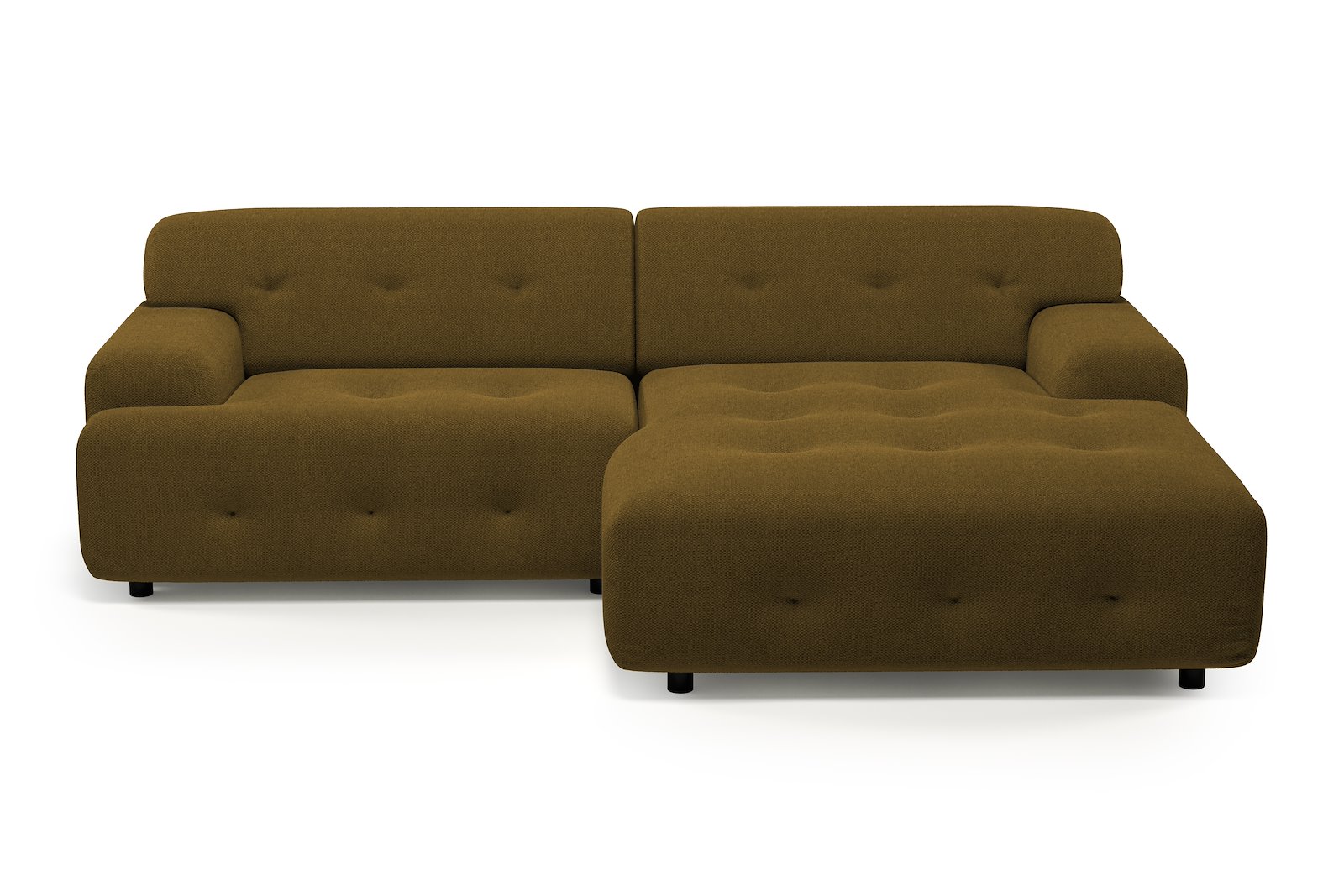 Bob sofa 1,5-seter med sjeselong høyre. Tekstil Mito 14 Khaki med sorte ben.