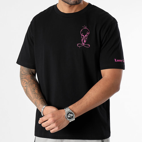 Tee Shirt Oversize Large Sleeve Angry Tweety Noir Rose Fluo