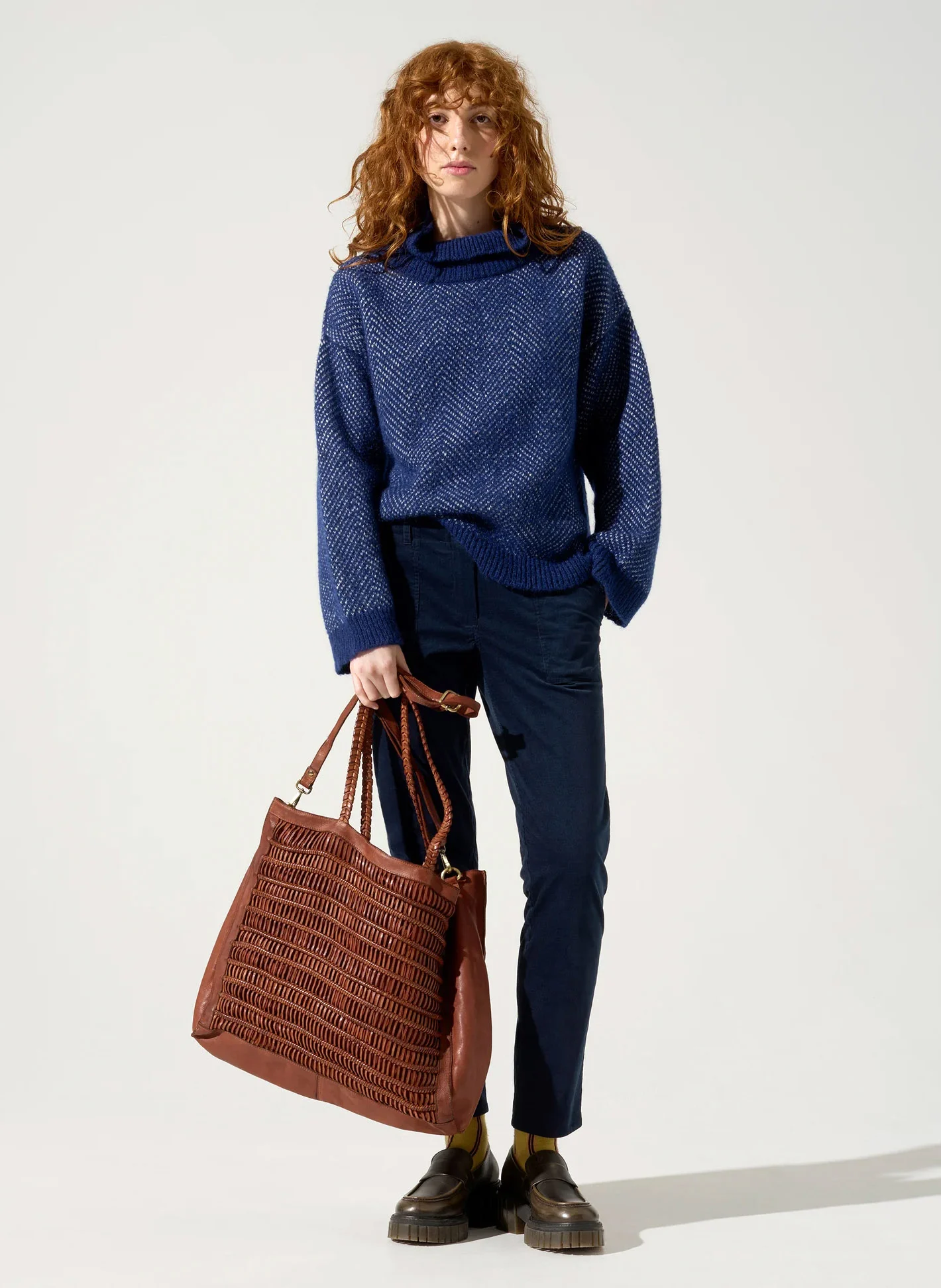 MILA - Pantalon droit en coton mélangé | Bleu