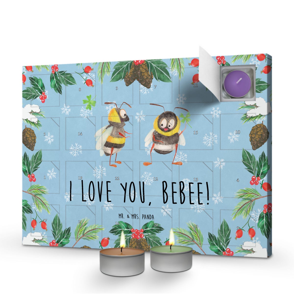 Mr. & Mrs. Panda Geurkaars Adventskalender Bijenpaar - Pastelblauw