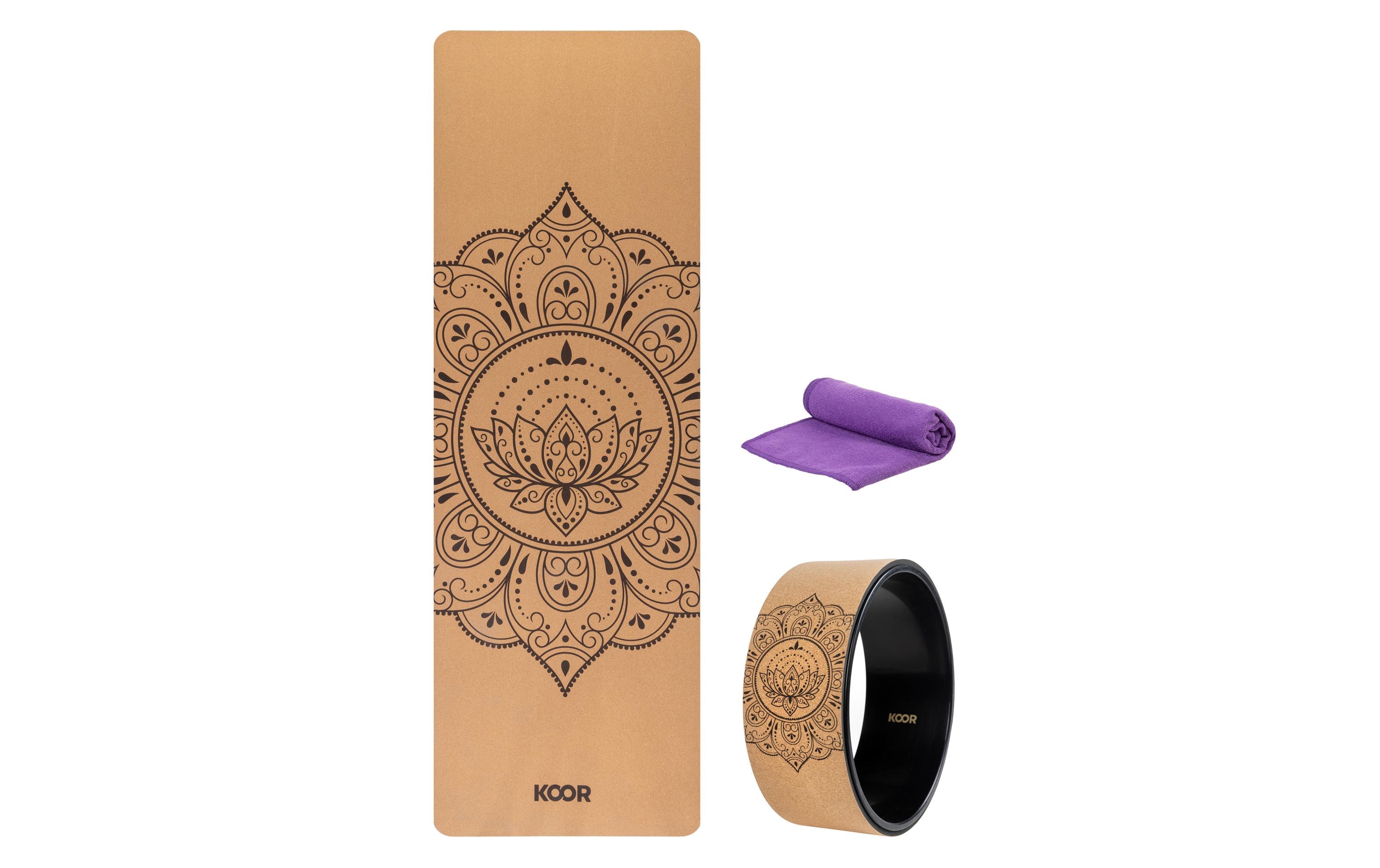 Yoga-Set 3-teilig, KorkSet aus Yogamatte, Yogatuch und Yogarad