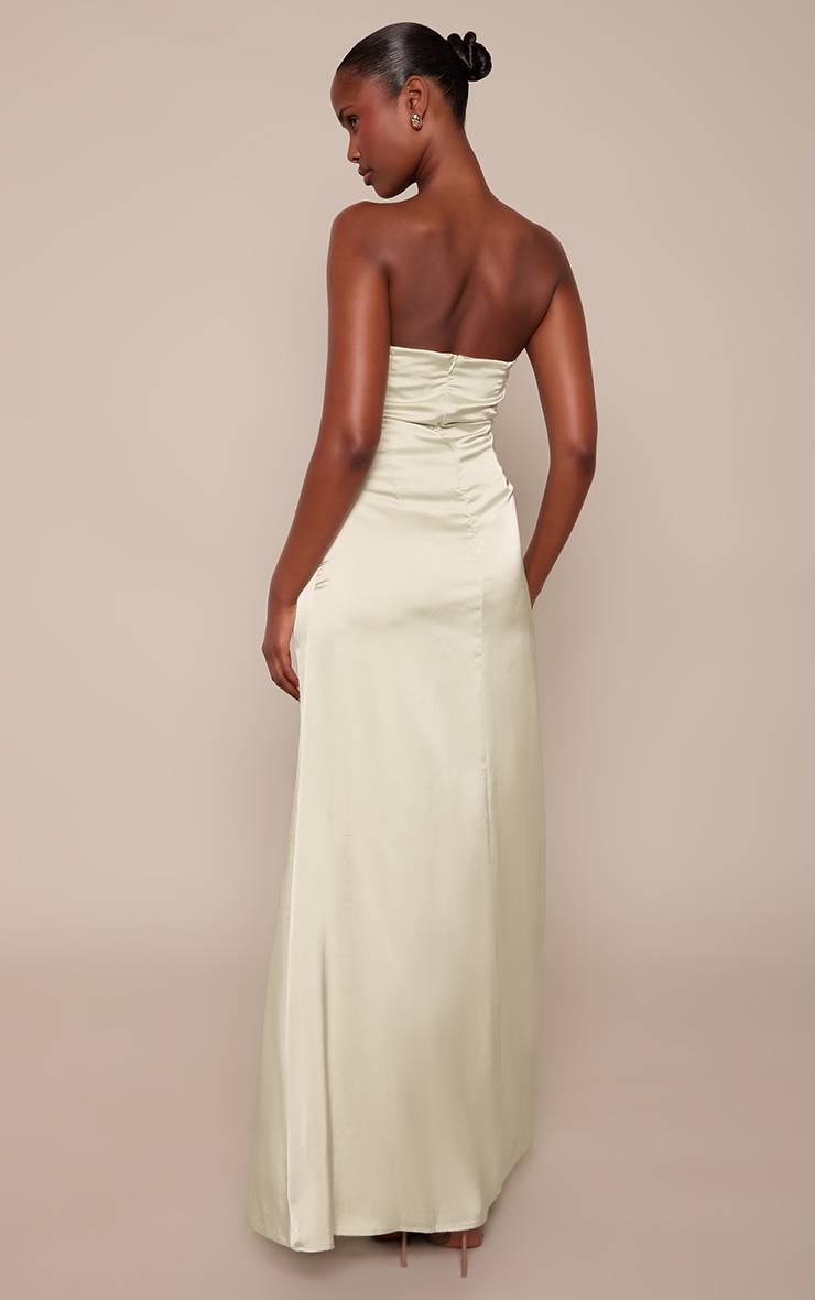 Vert Sauge Robe Longue Drapée En Satin À Détail Bustier