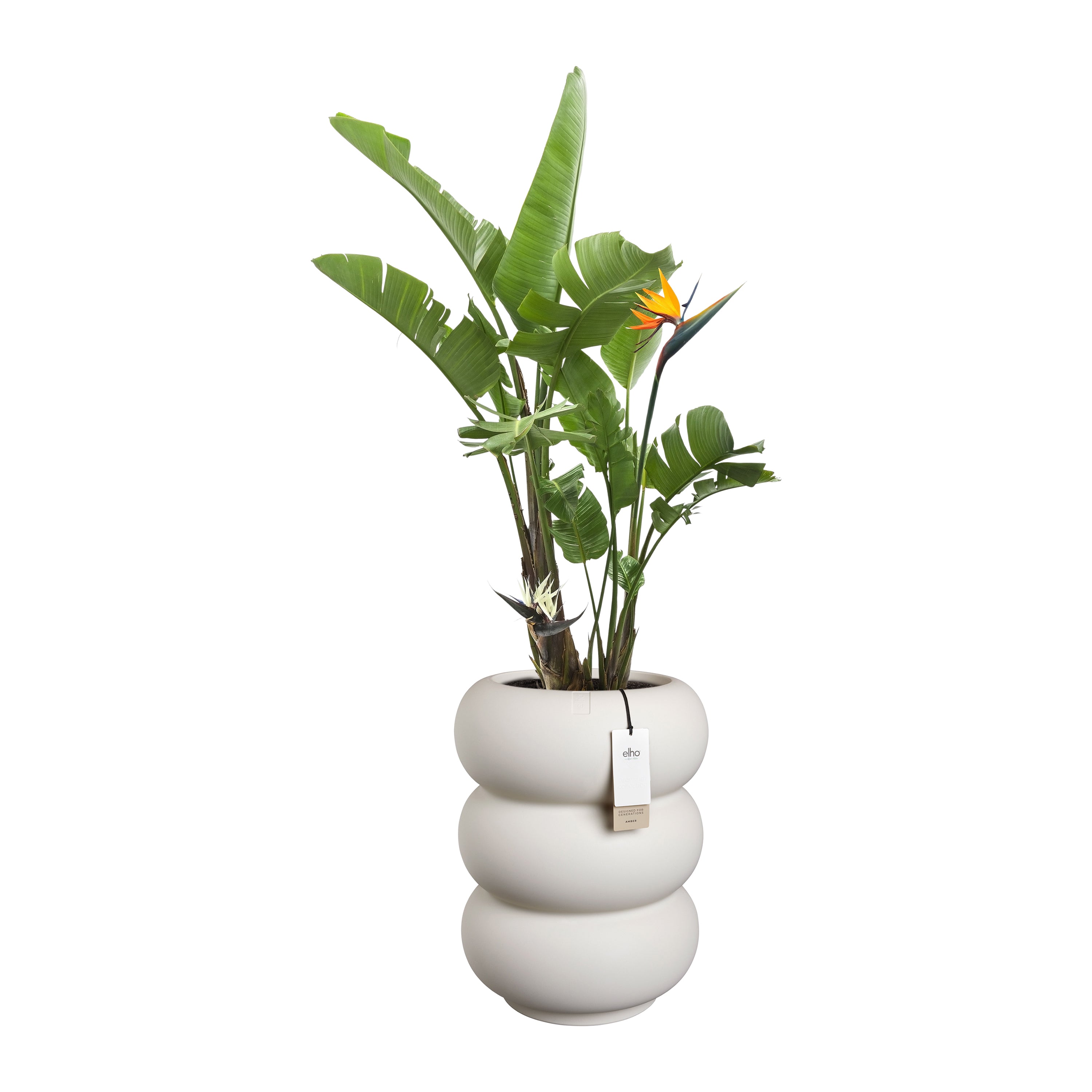 Elho Amber Roll High 43 - Linnen wit - Ã 43 x H 58 cm - Binnen en Buiten - 100% gerecycled kunststof