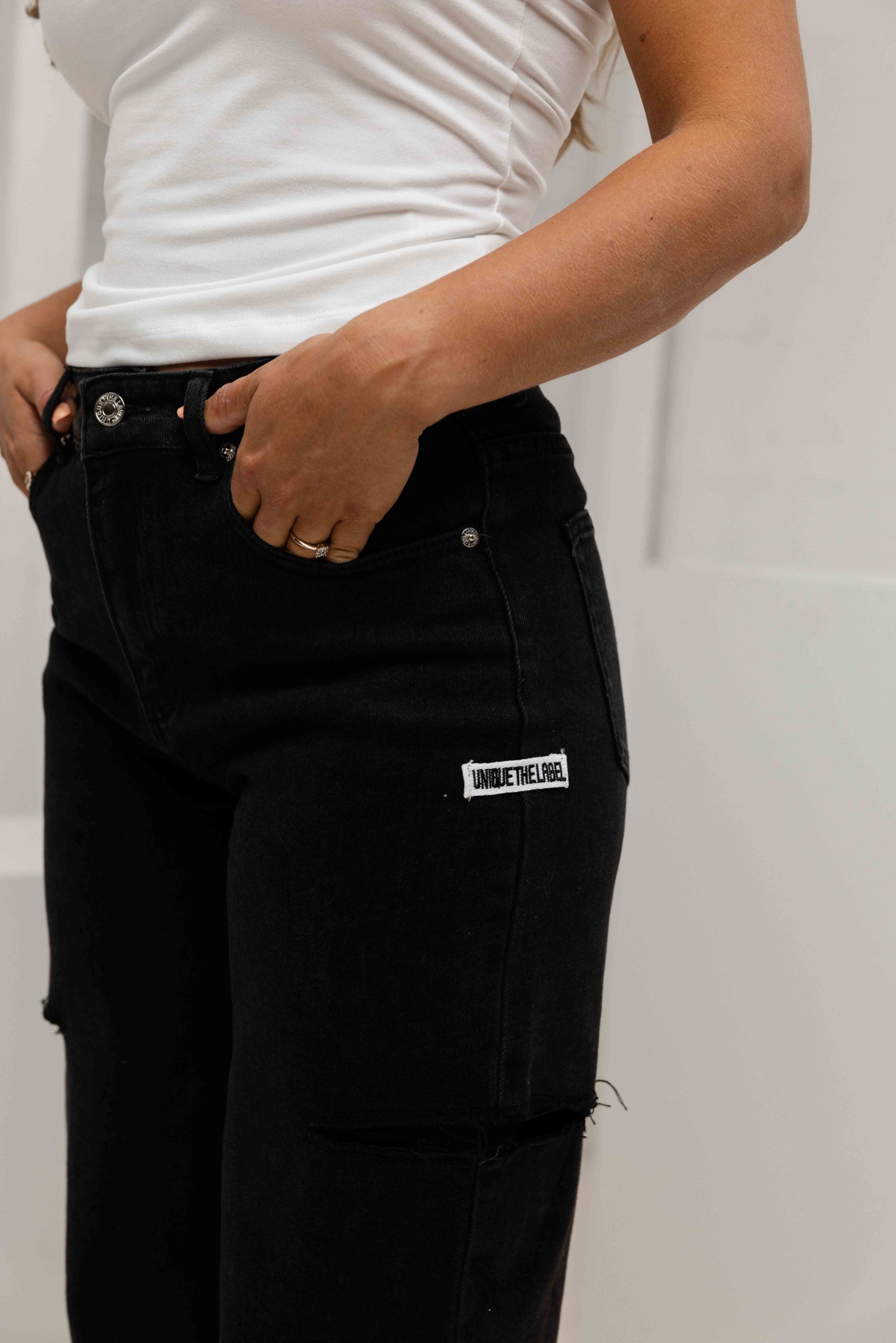 Unique The Label June Wide Leg Jeans Dames Zwart