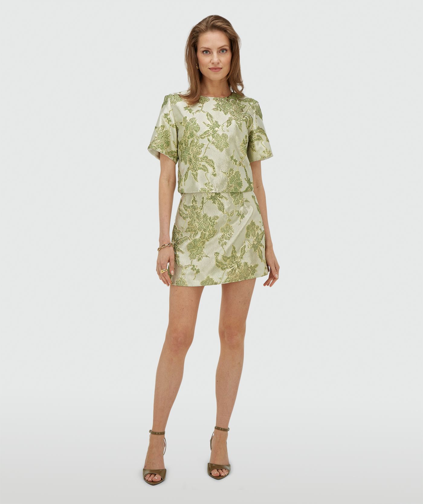 JV-ELSA high waisted skort met metallic details - dark pistachio