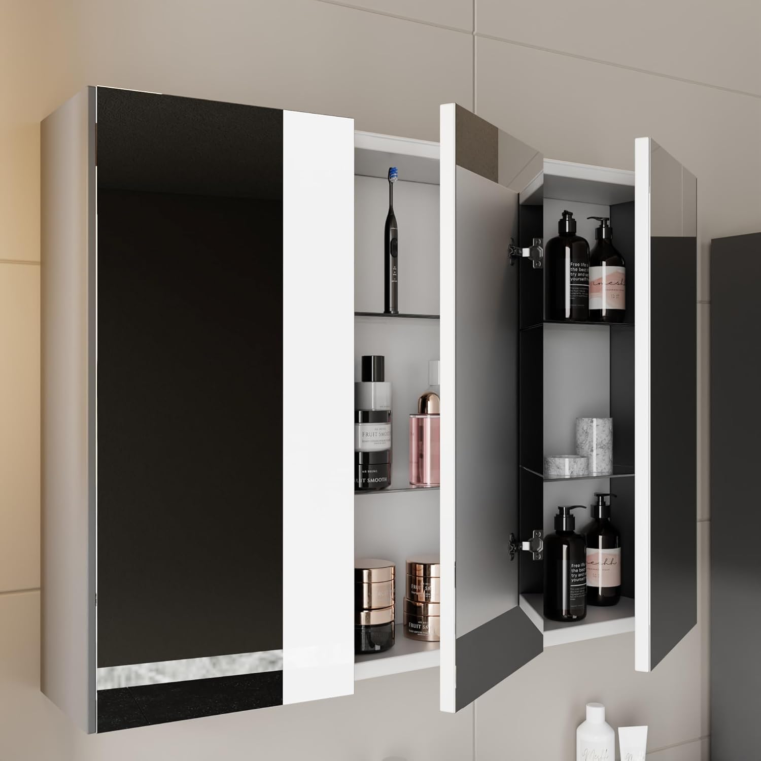 Badezimmermöbel Set Lara 100 Anthrazit | Keramikwaschbecken | Unterschrank | Spiegelschrank | Softclose-Schubladen & -Türen & unsichtbare Griffe | Moderner Stil | Badmöbel Waschtisch