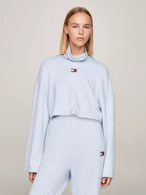Moletom cropped de gola alta com emblema