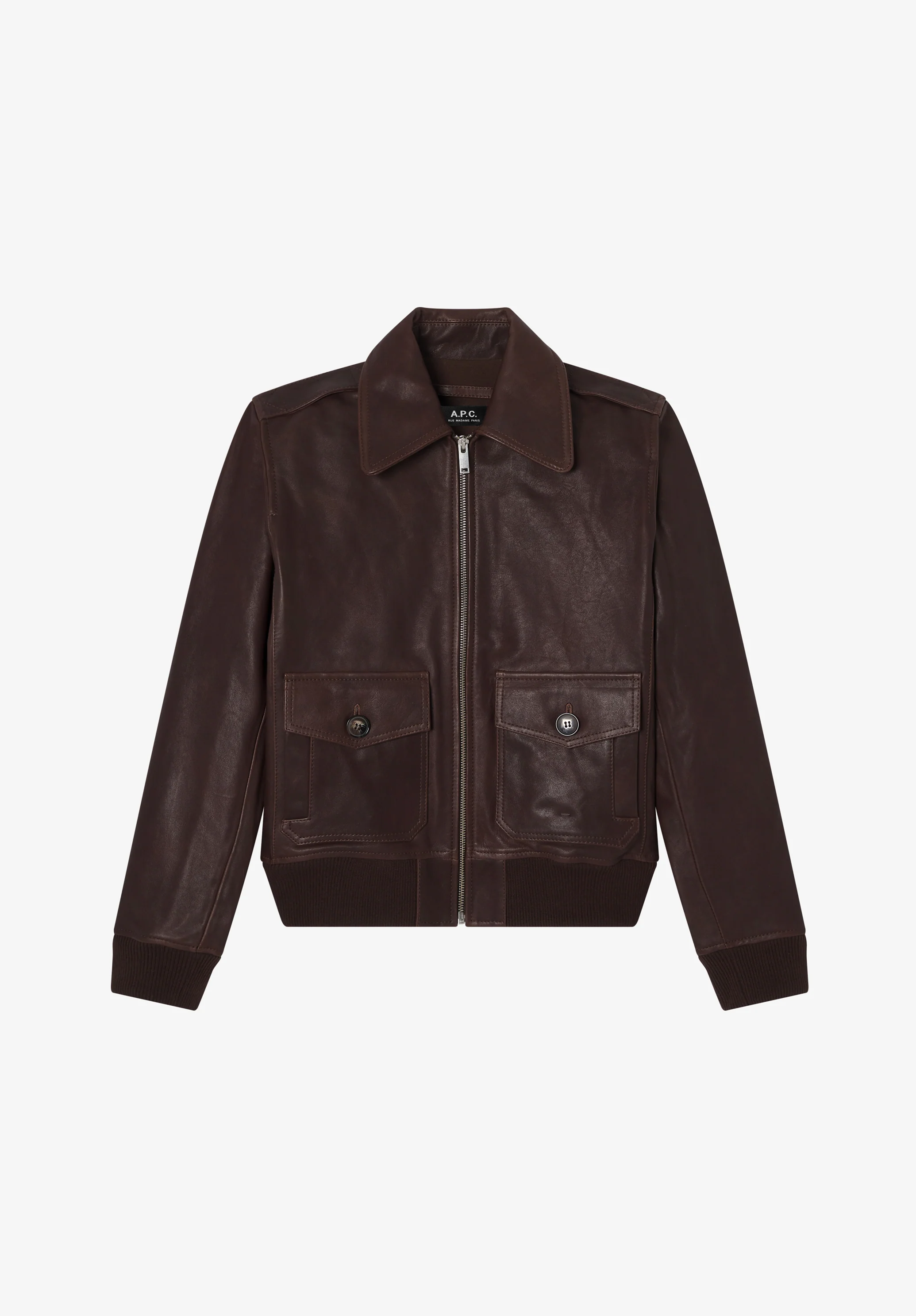 Blouson court en cuir marron - Marron