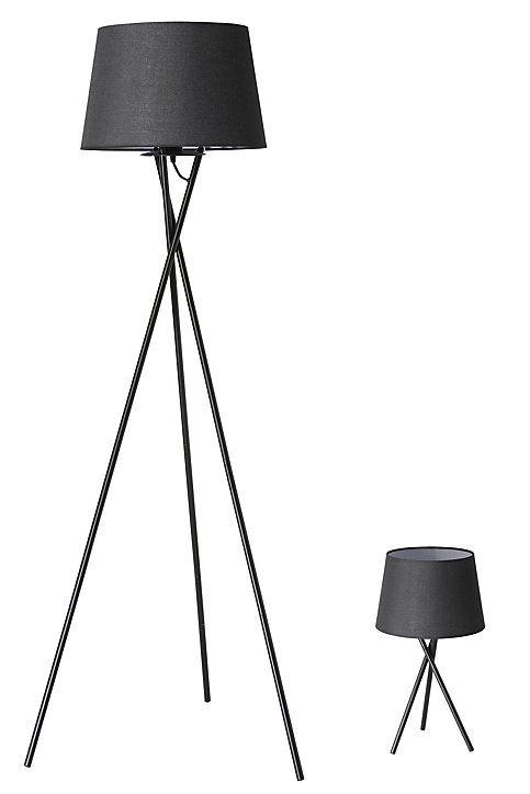 Ensemble lampe de table et lampadaire Gooban E27/E14 42W H.156cm noir GoodHome