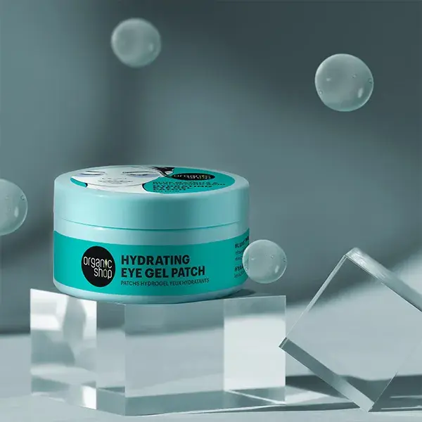 Máscaras de hidrogel hidratantes para os olhos com chá matcha e ácido hialurônico da Organic Shop (60 unidades)