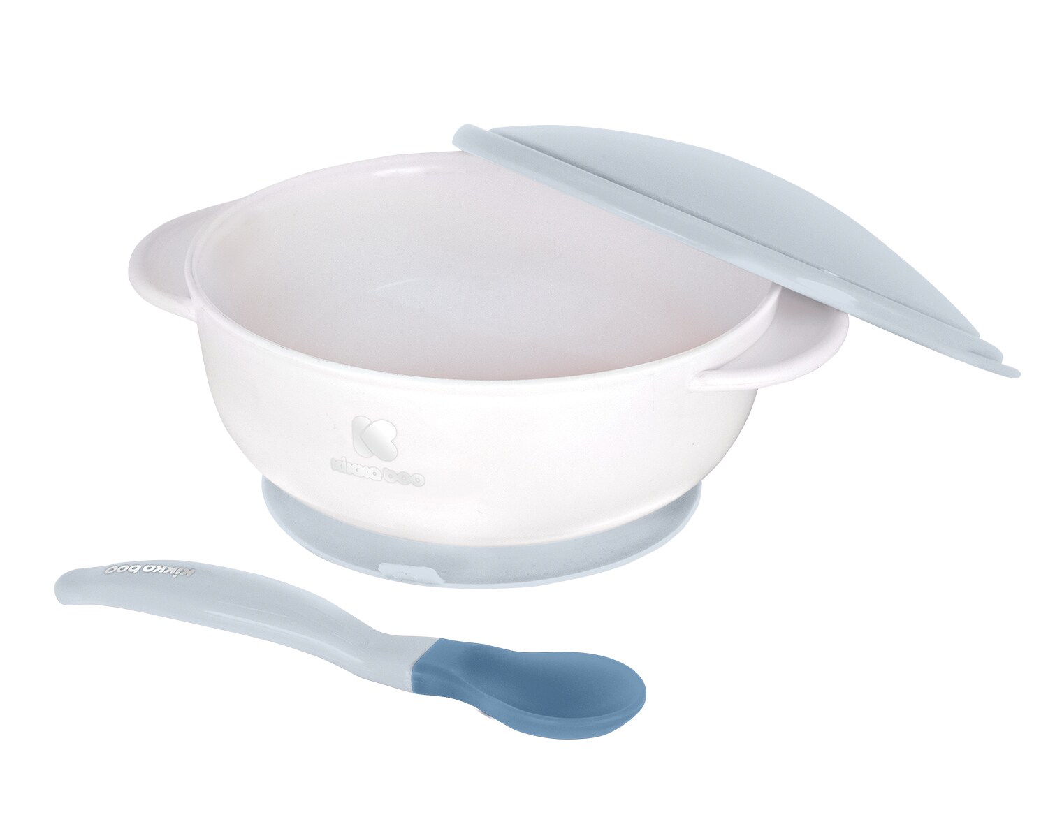 Kikkaboo Baby Essschüssel 250 ml Löffel mit Wärmesensor Warmhalteschüssel Deckel blau