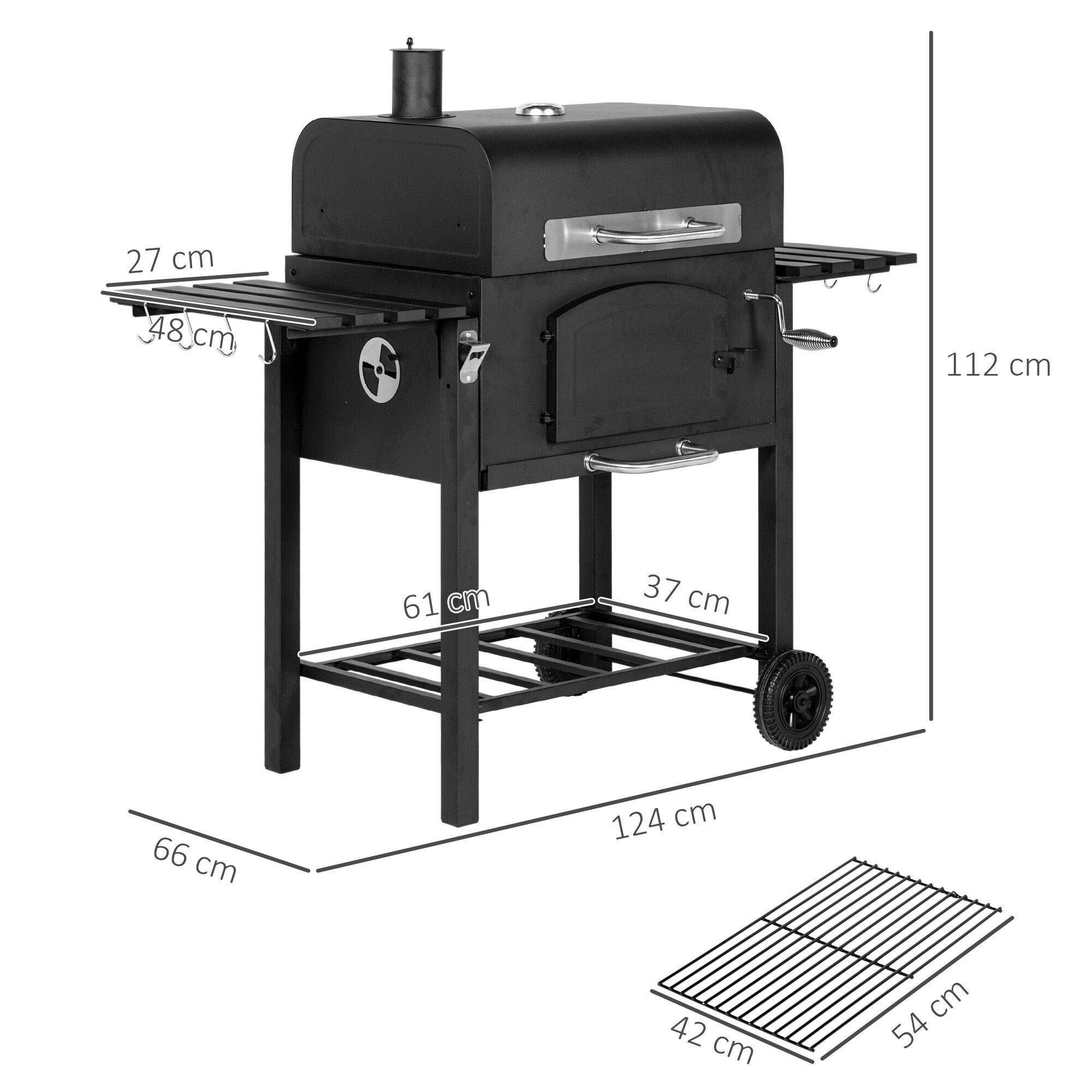 Outsunny Holzkohlegrill mit Thermometer schwarz 124L x 66B x 112H cm