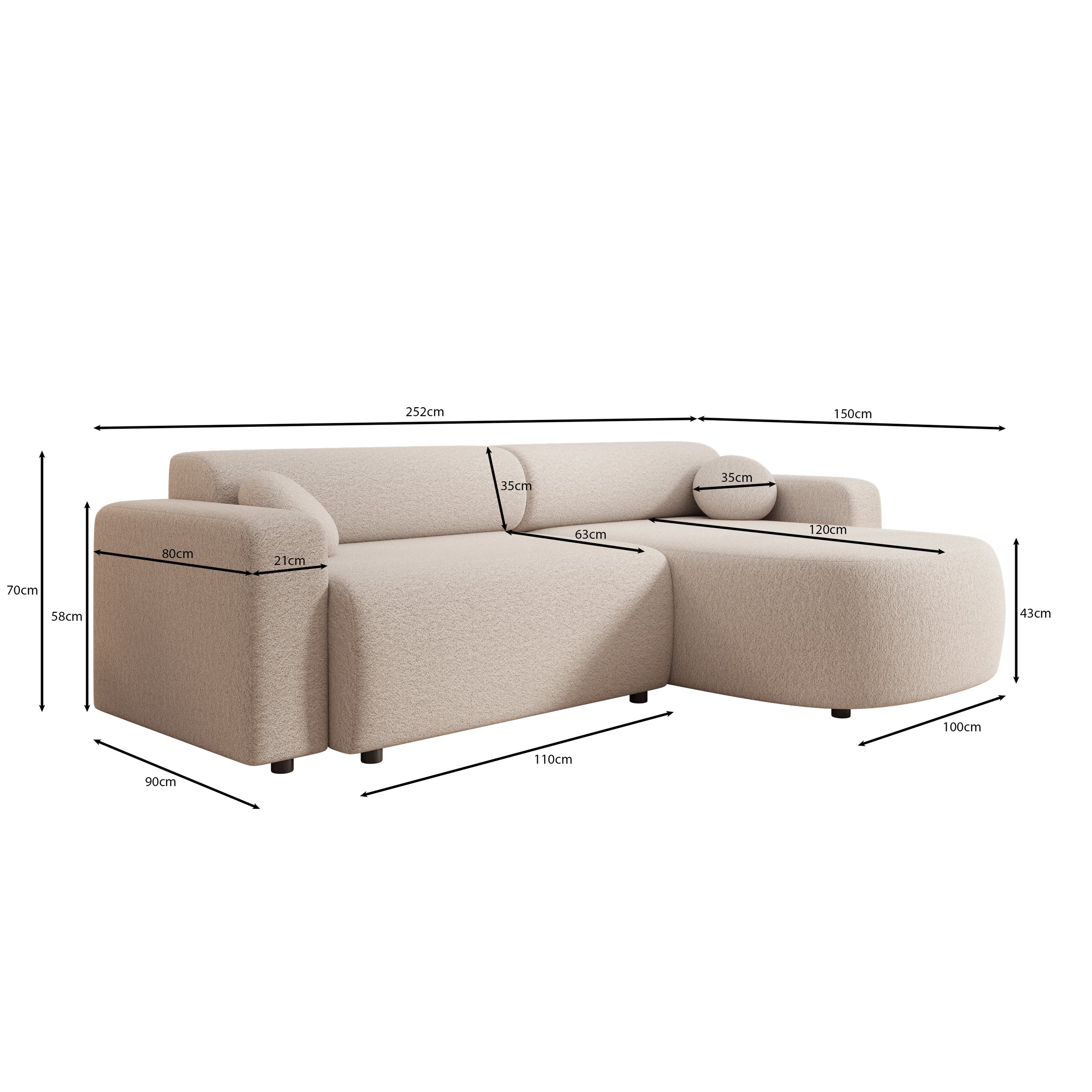 Tripp - Hoekbank 3-zits met slaapfunctie - Stof beige - Universeel