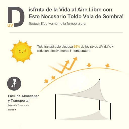 Toldo triangular de 4x4x4m, cor creme, para camping.