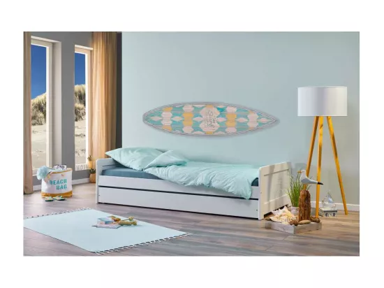 Surf lit 90x190cm, lit gigogne blanc.