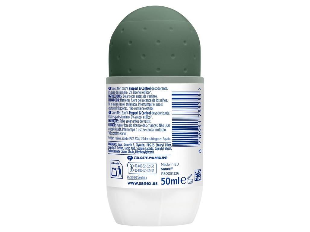 DESODORIZANTE ROLL-ON ZERO% PARA HOMEM PELE NORMAL SANEX 50ML
