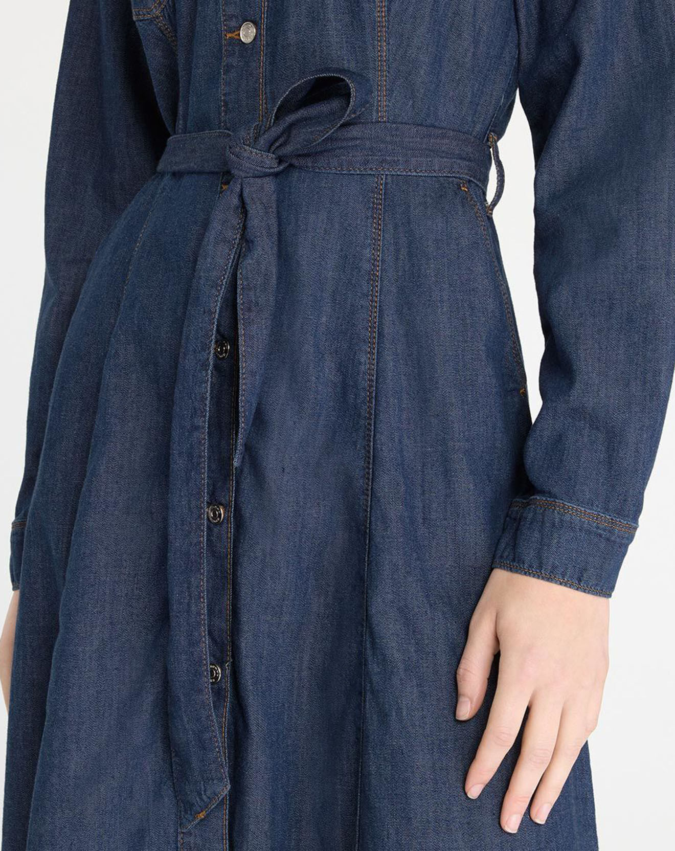 Tommy Hilfiger Robe midi en jean 100% Coton Bio Fit & Flare Mady bleu foncé