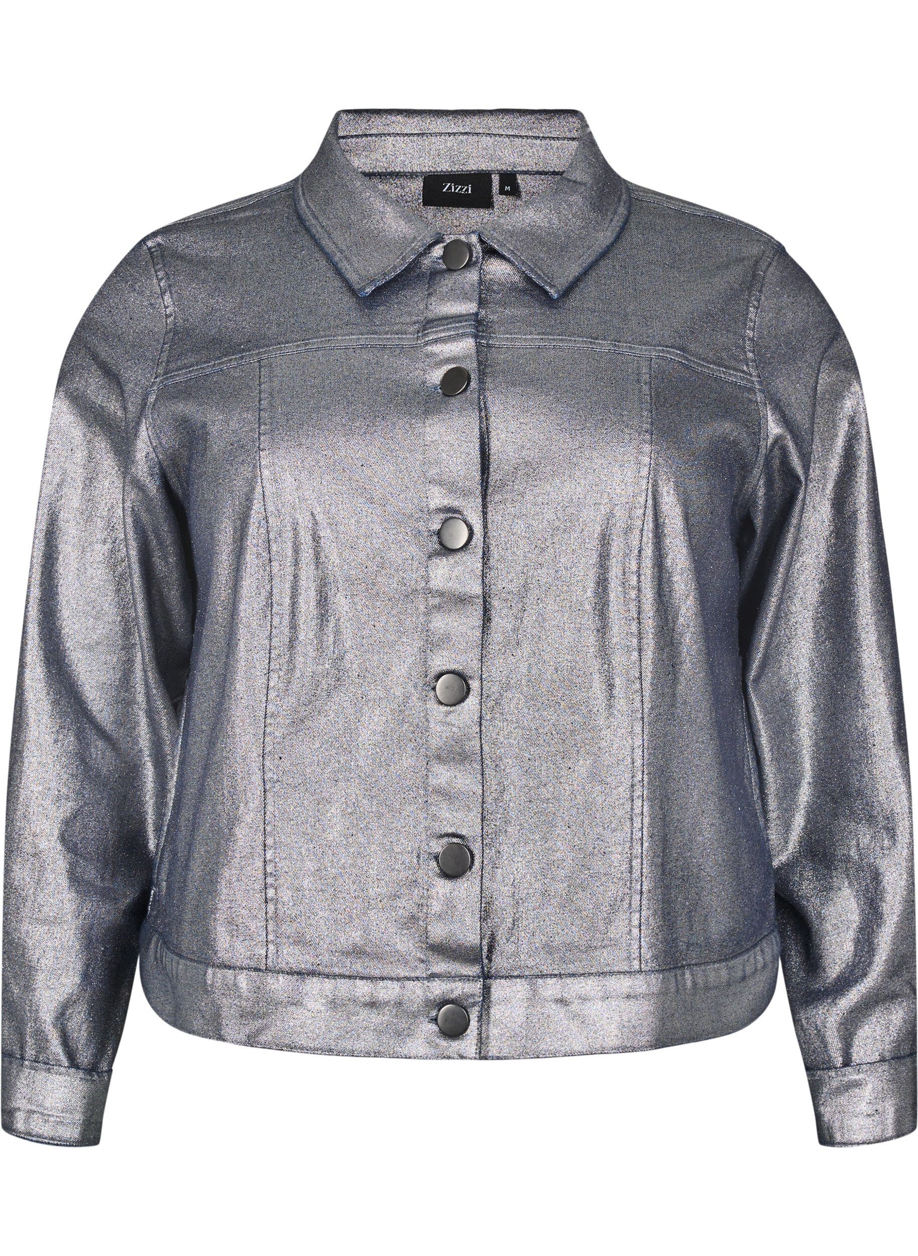 Kort sølv coated denimjakke