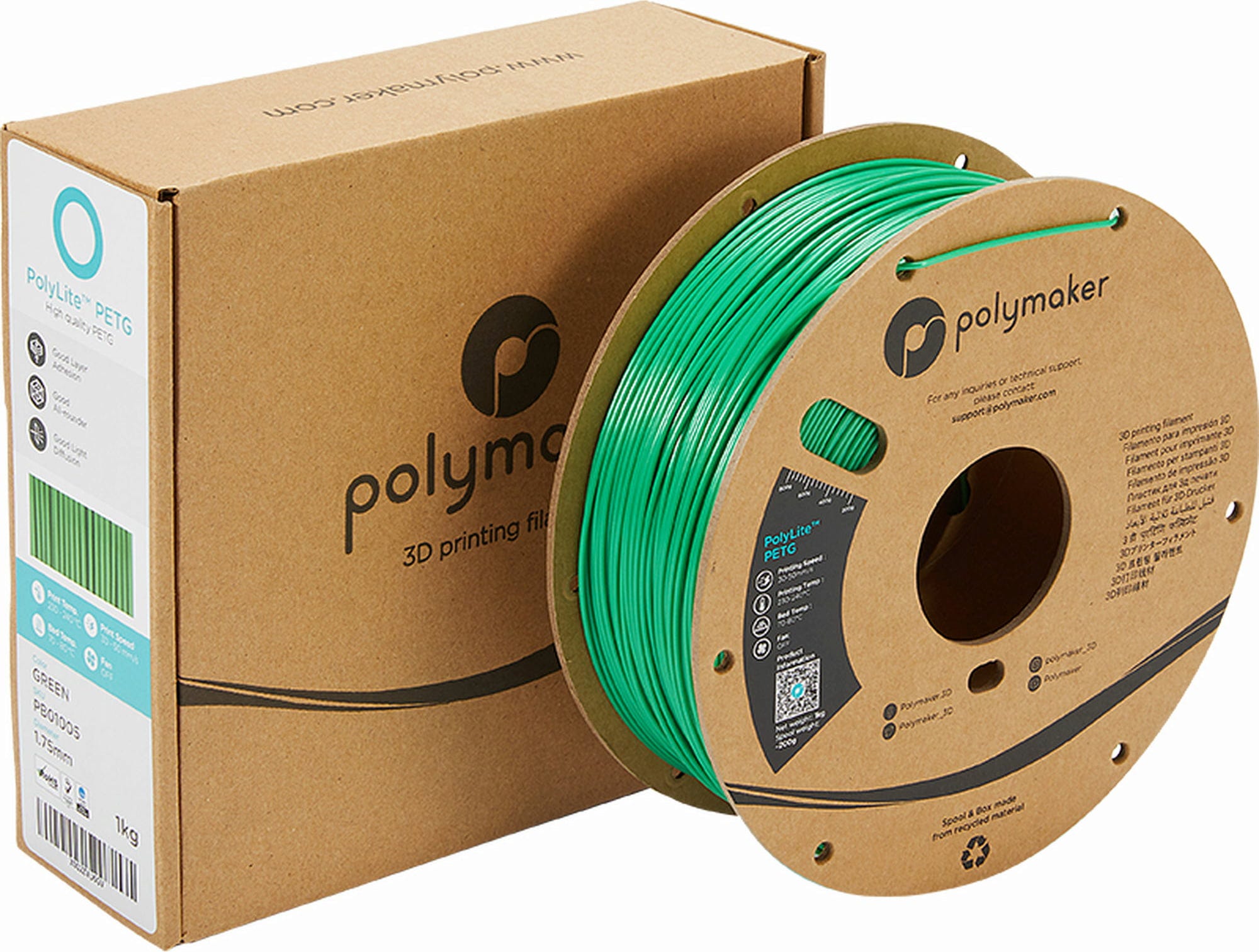 Polymaker  PolyLite PETG Grün, 1,75 mm (1.000 g)    Großartiges Allround-Filament für den täglichen Druck in Grün