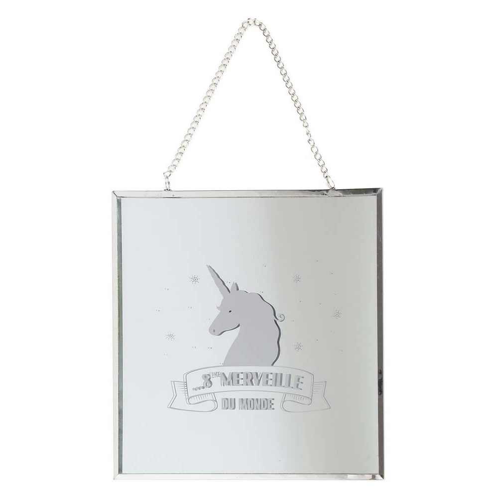 Miroir carré avec chainette licorne (lot de 2)