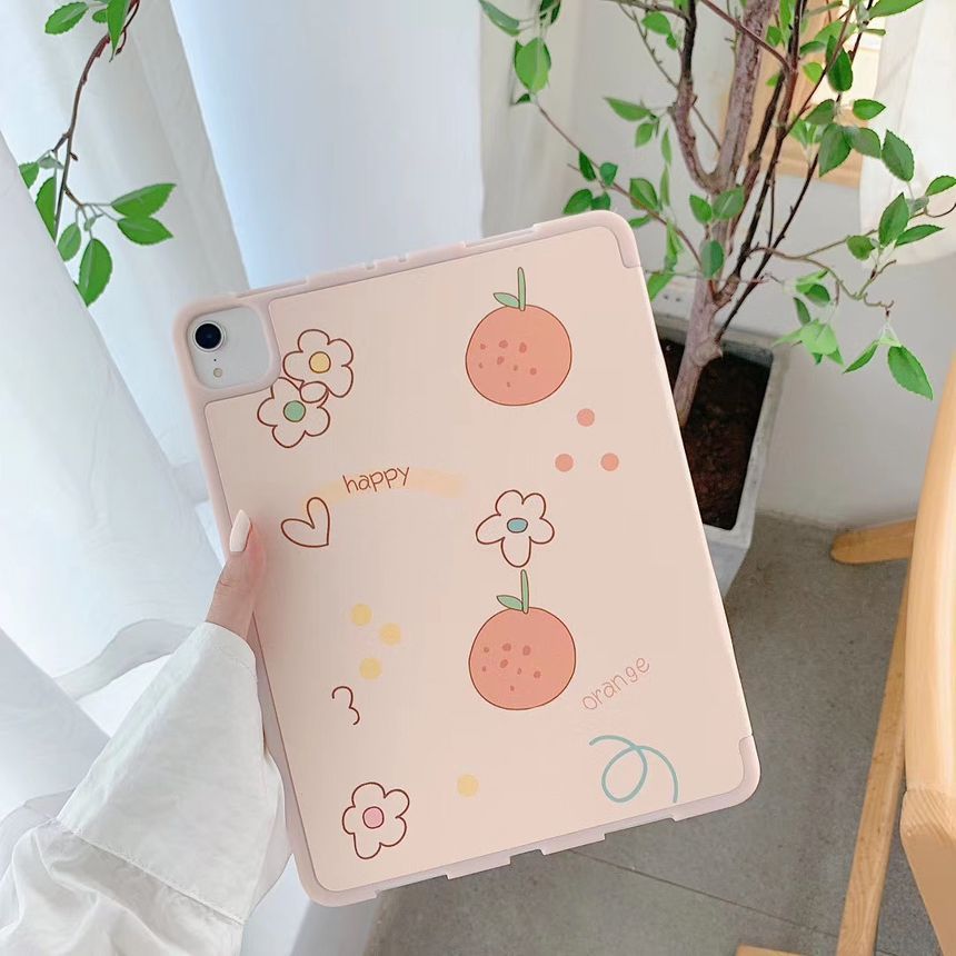 Vachie - iPad-hoesje met oranje en bloemenprint