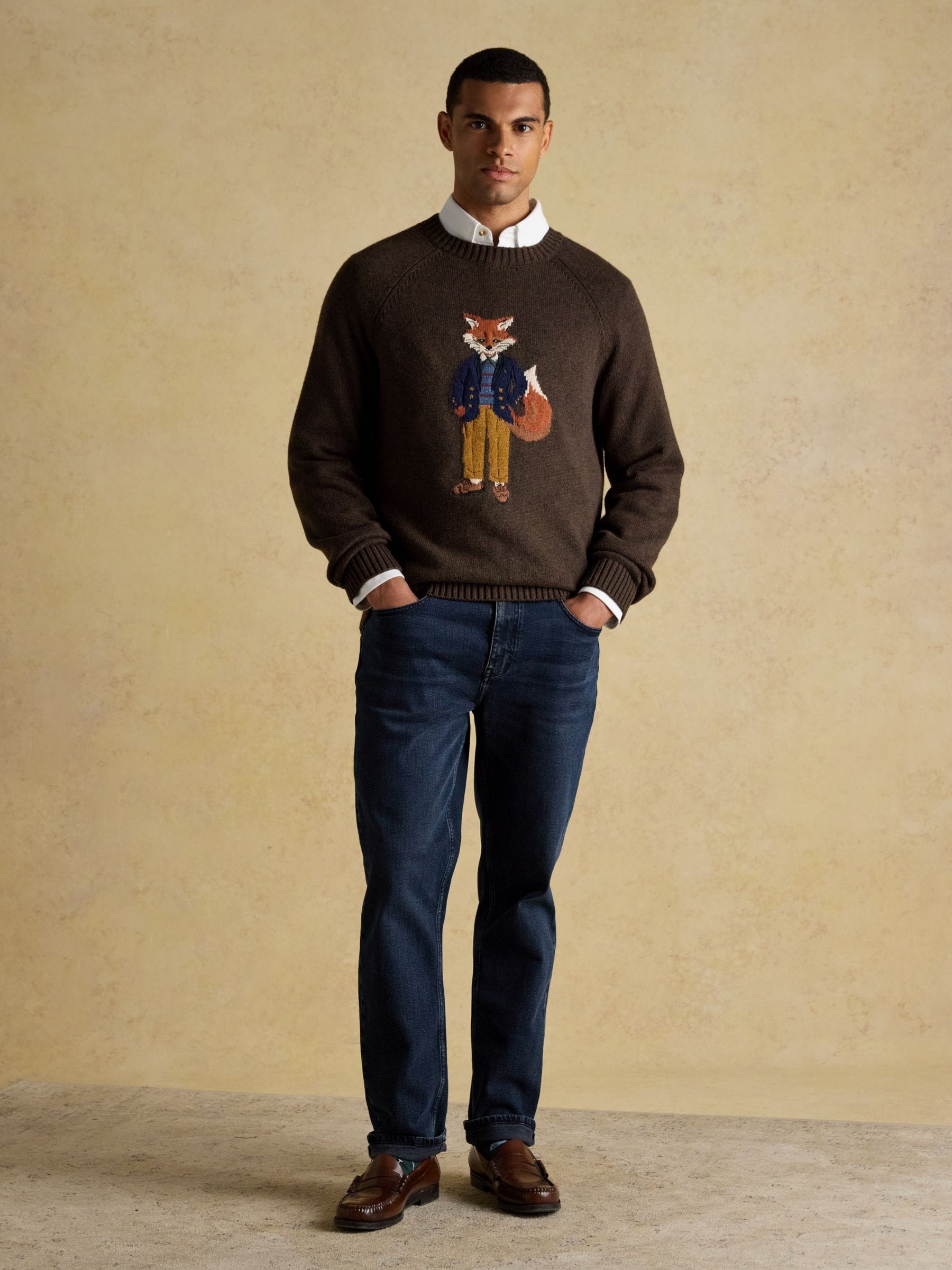 Bruin - Joules - Jonty - Intarsia-gebreide trui met ronde hals