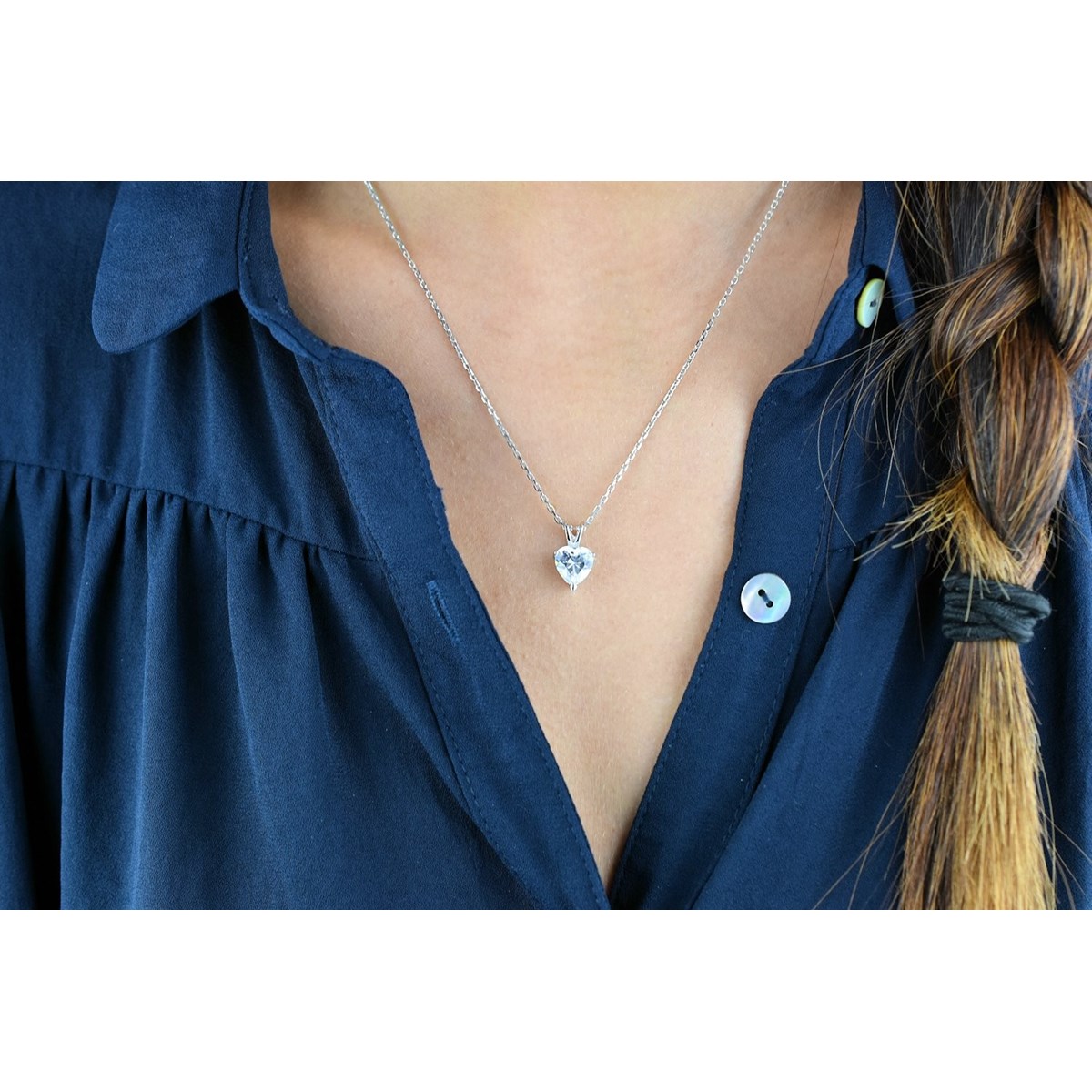 Collier coeur d'oxyde de zirconium Argent 925 Rhodié