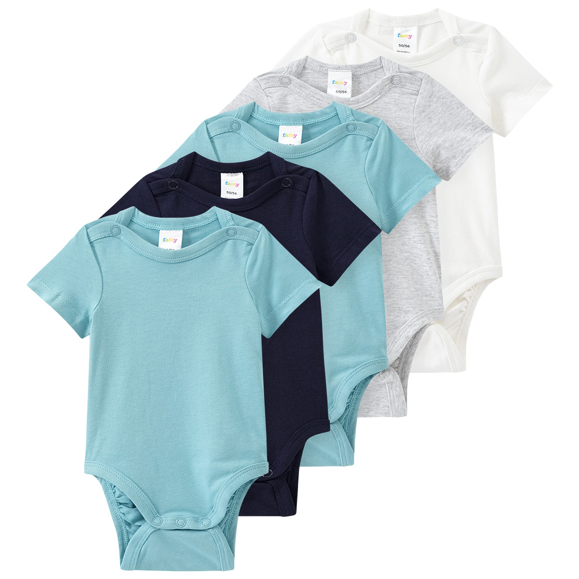 Famy 5 Baby Bodys in verschiedenen Farben salbei / dunkelblau