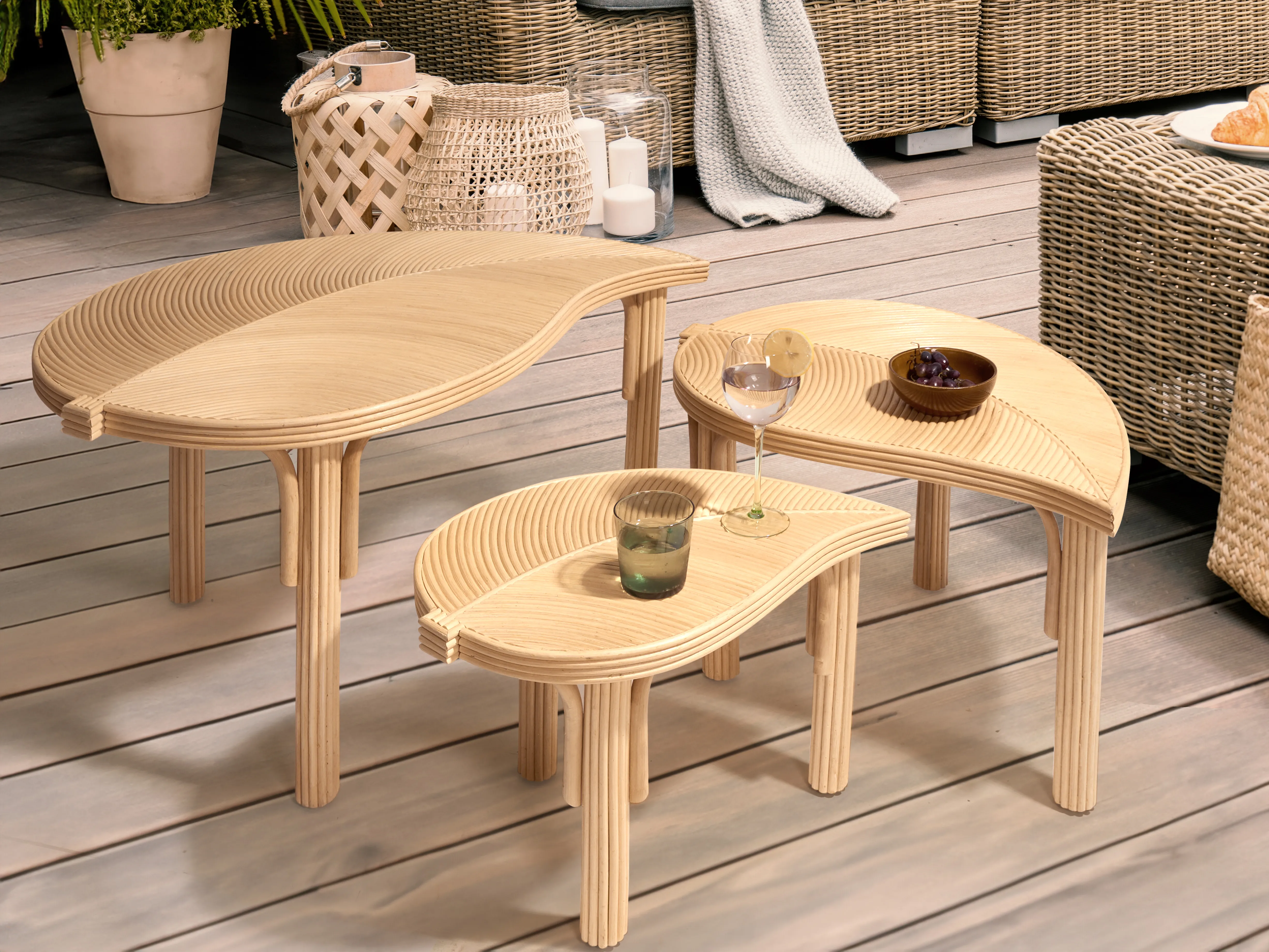 Set van 3 salontafels PARALIA Rotan Natuurlijk