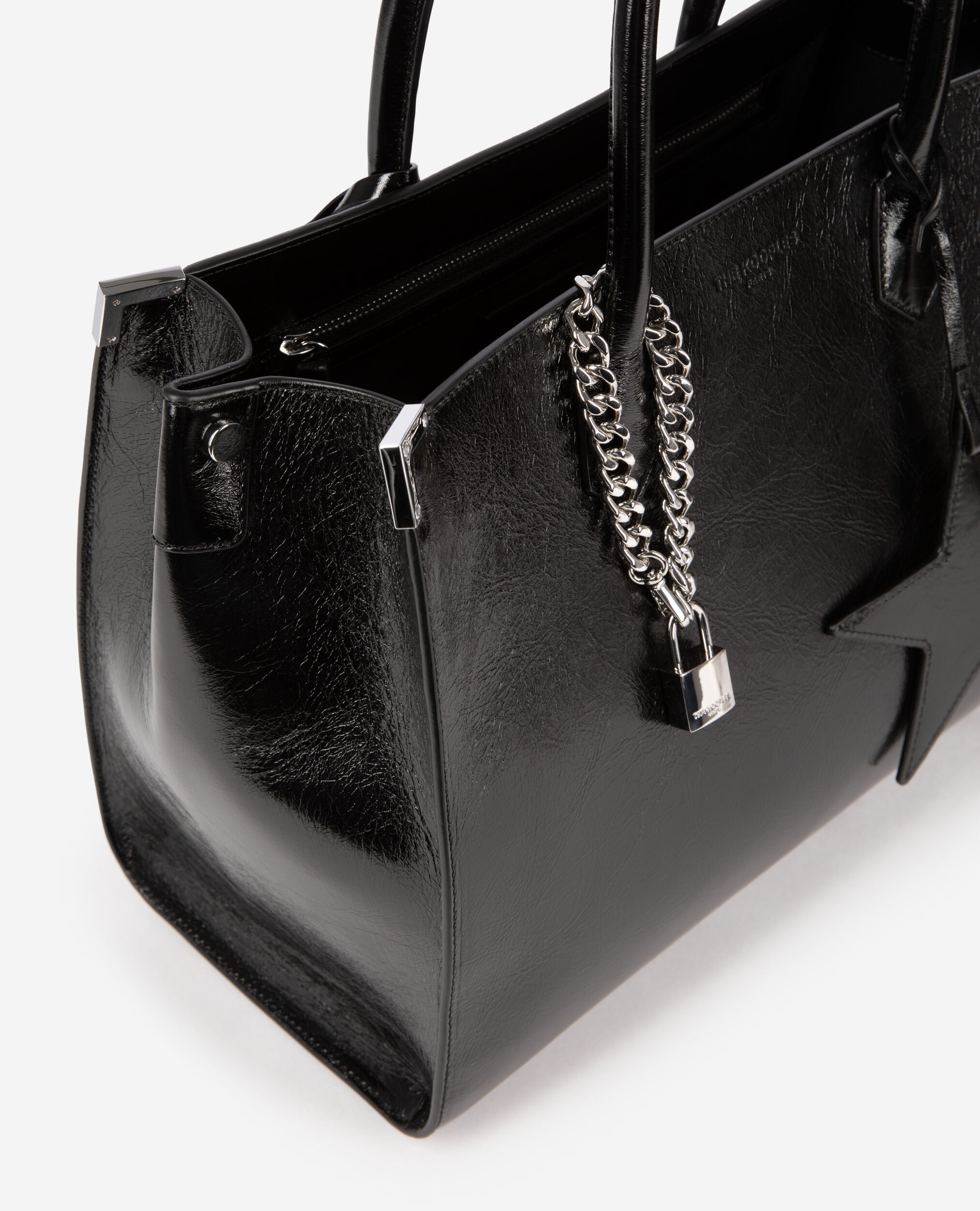 Sac cabas Ming L en cuir craquelé noir