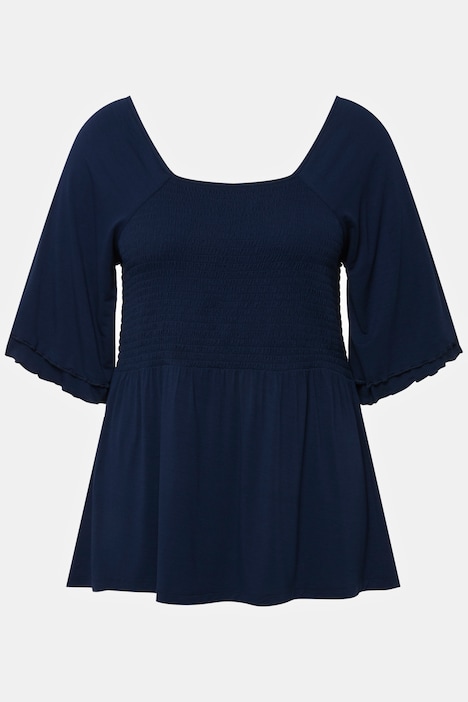 Smok-Shirtbluse, A-Linie, Carree-Ausschnitt, Halbarm
