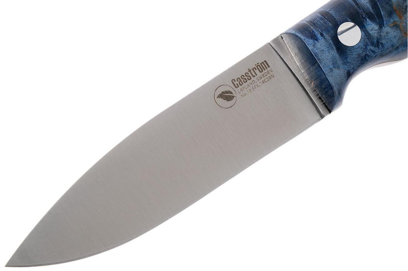 Casström No. 10 Swedish Forest Knife Blue Curly Birch, 14C28N Flat Grind 13119