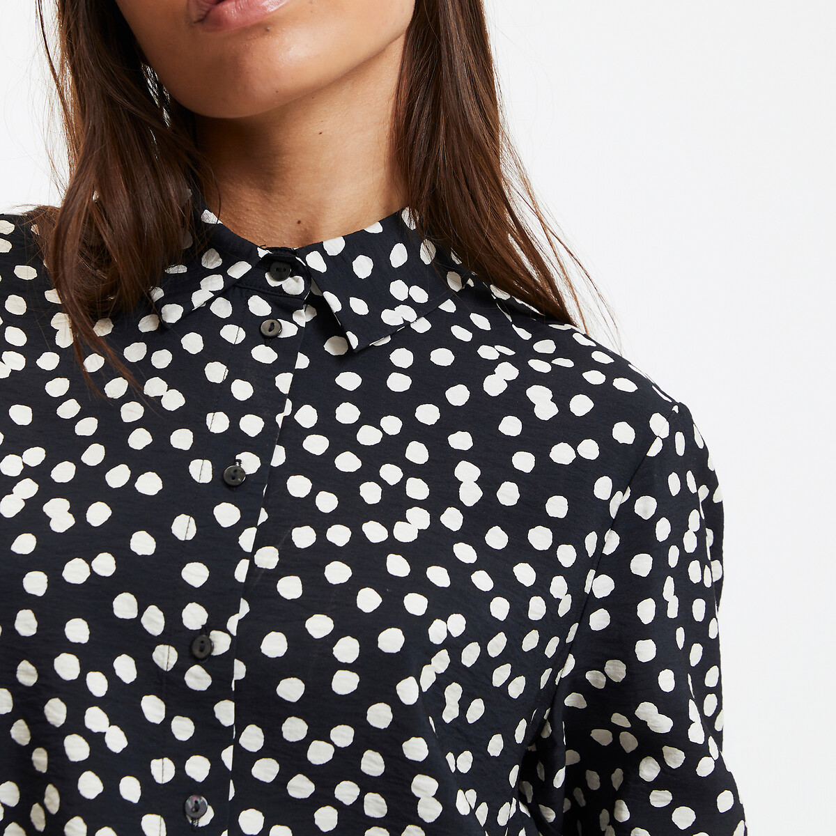 COLEÇÃO LA REDOUTE<br>Camisa fluida, estampa de bolinhas, mangas compridas