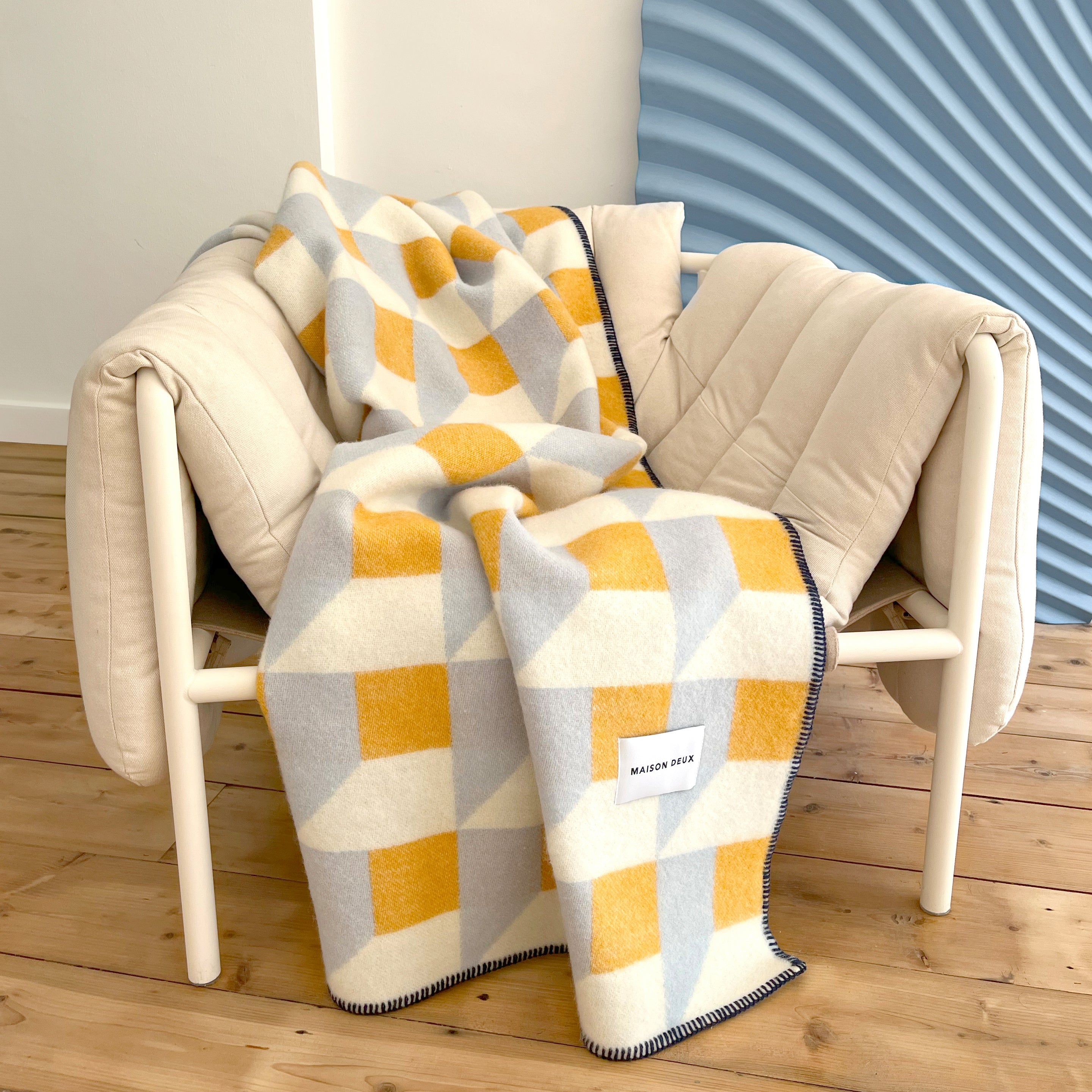 Maison Deux Cubics Plaid - Blauw Honing