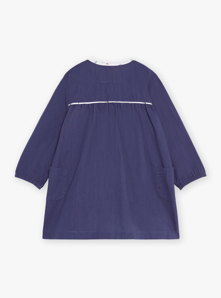 Tablier scolaire bleu marine en popeline
