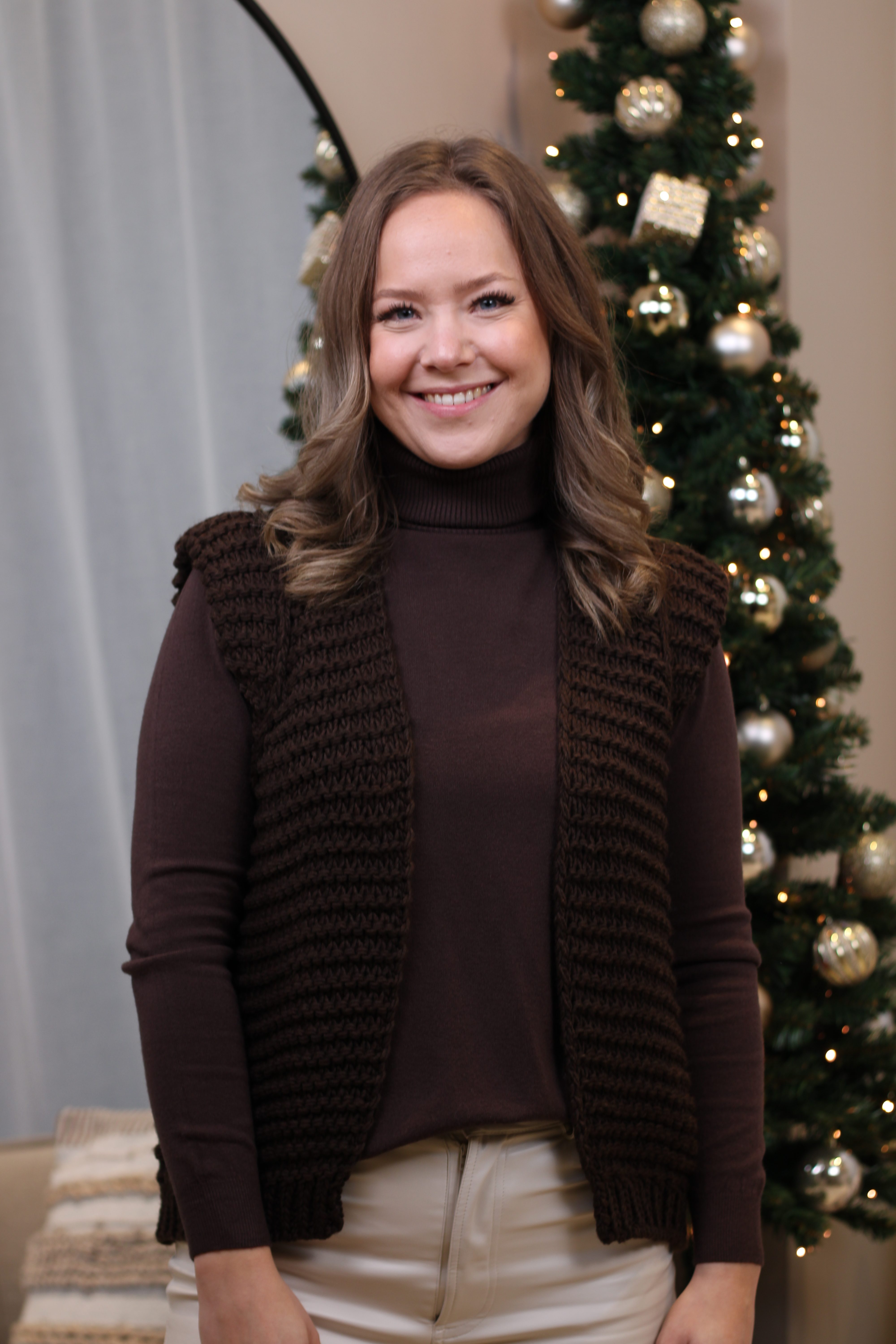 Anika Gebreid Gilet - Donker Bruin