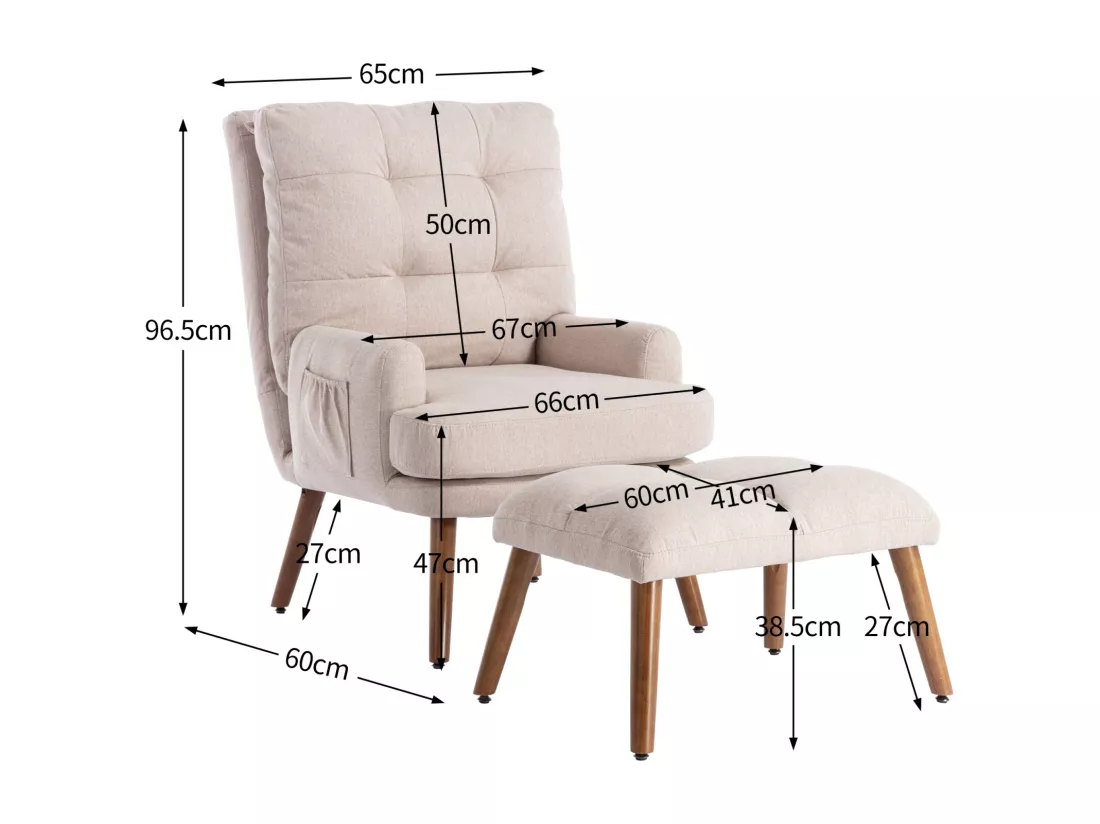 Chaise longue avec repose-pieds, dossier réglable sur 10 niveaux, inclinable, chaise avec étagère latérale-beige