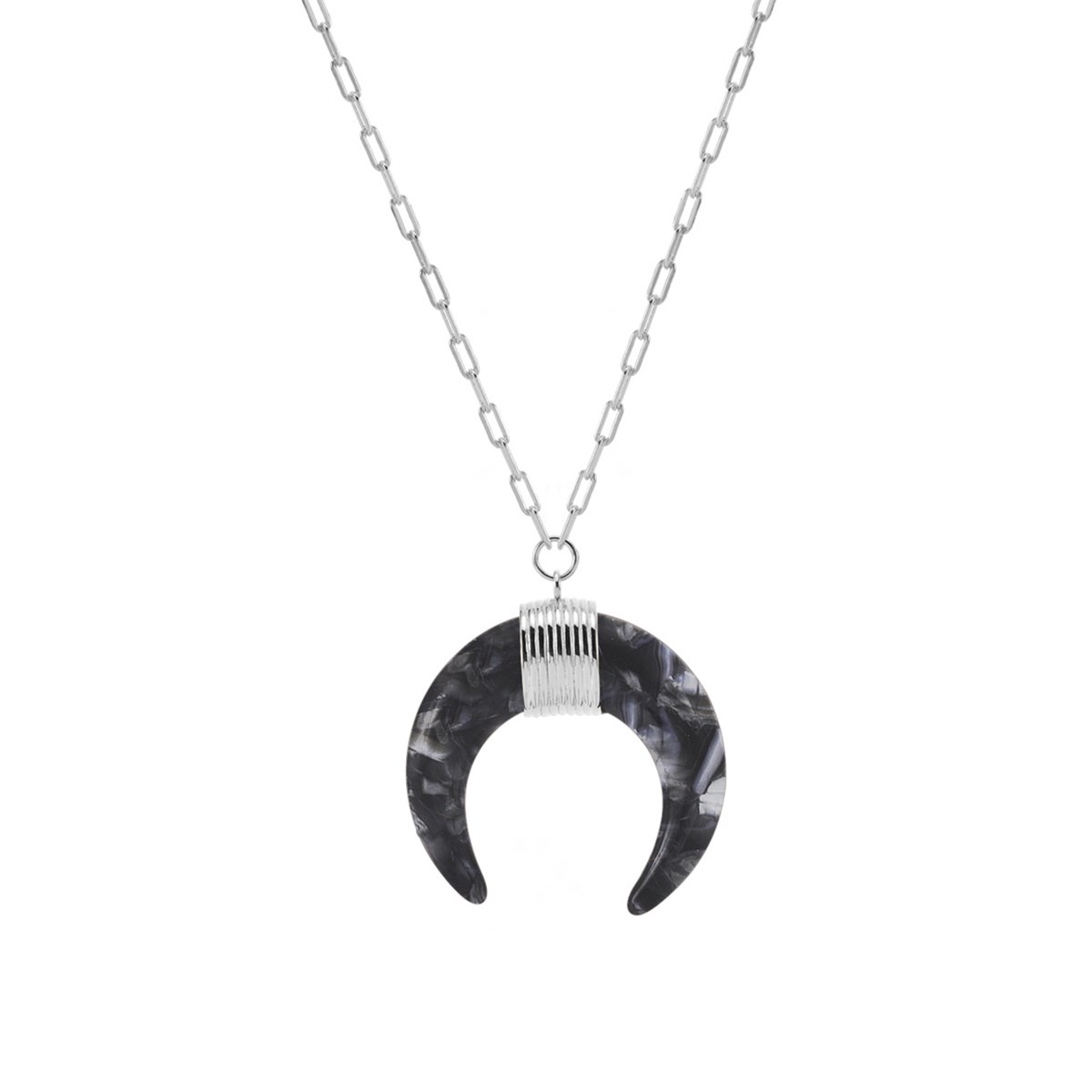 Collier En Argent Et Pendentif En Acétate Noire