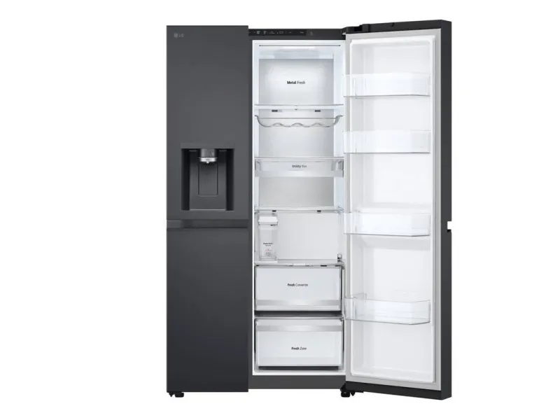 LG GSLE91EVAC, Fritstående, Amerikansk dør, Sort, LED, På døren, Glas
