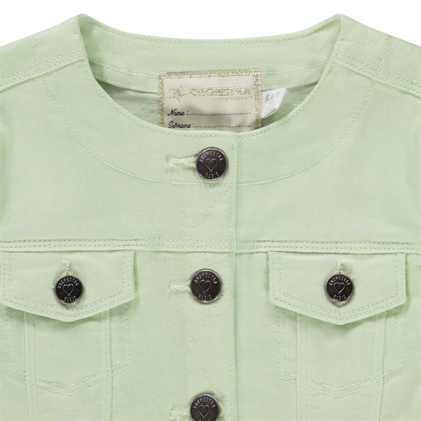 Veste en jean col rond et finition franges pour fille - Vert