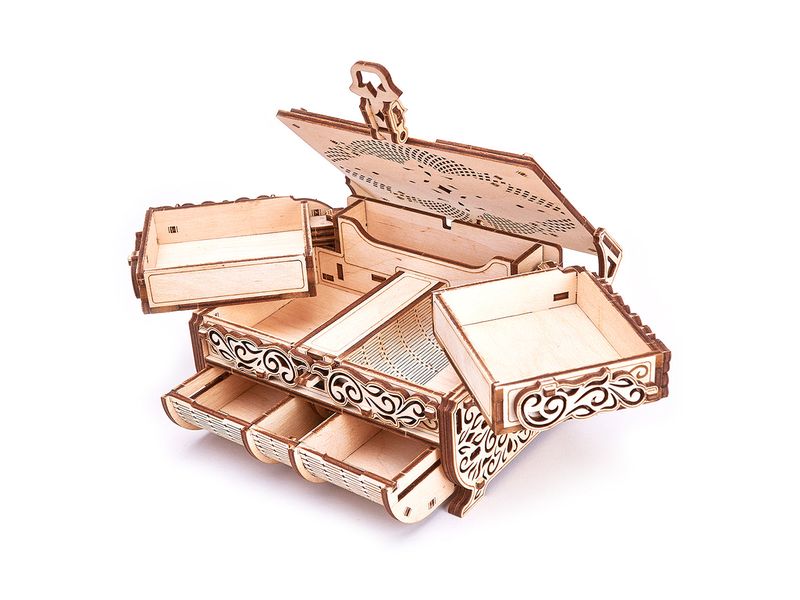 WoodTrick Bausatz Schatzkiste Swarovski Schmuckkästchen 3D Holzbausatz mit Swarovski Steinen