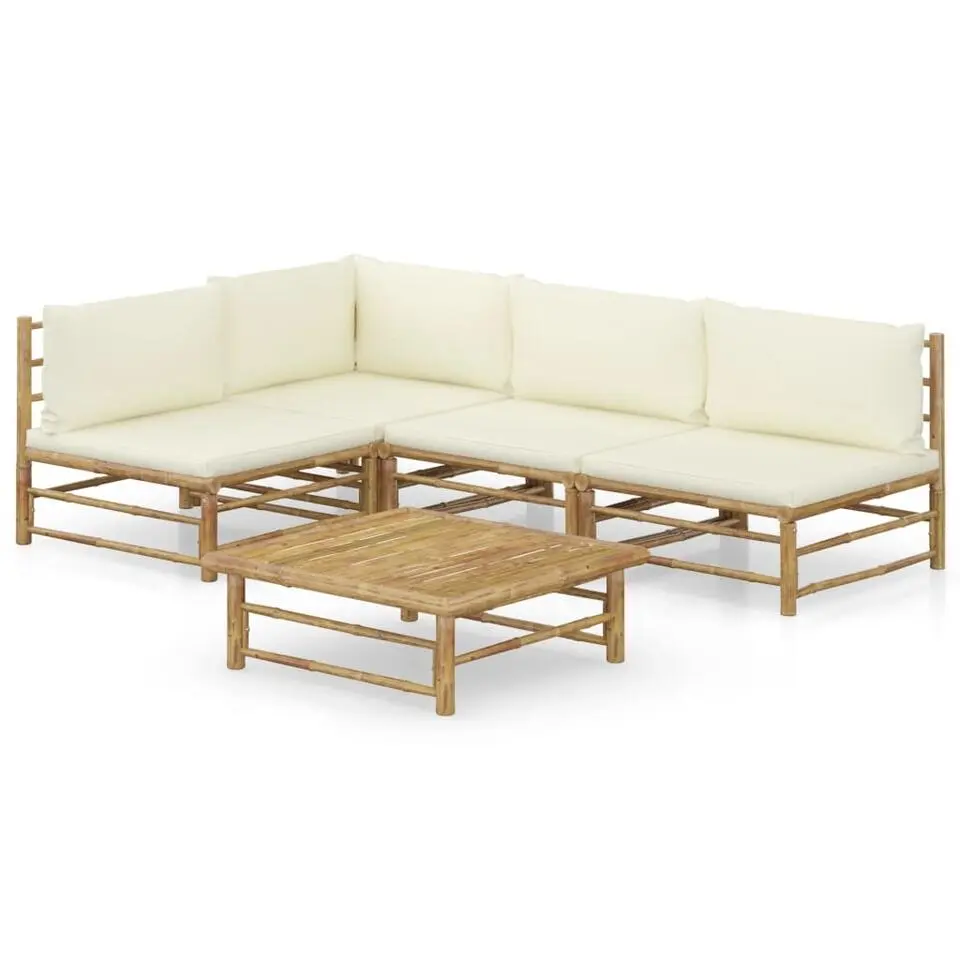 vidaXL - Loungeset - Crèmewitte - Bamboe - 5 stuks - Met kussens