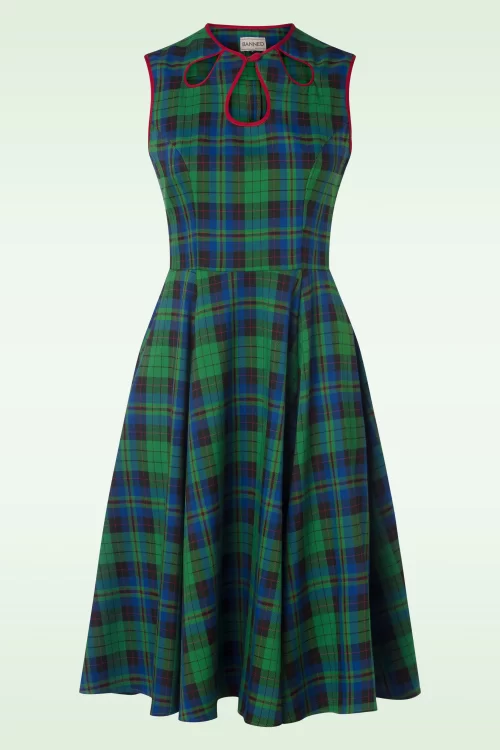Banned Retro Winter Check Flare swing jurk in groen