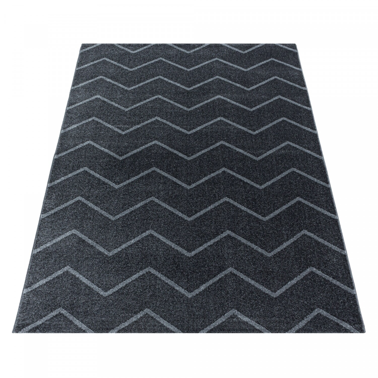 Stilvoller Designer Teppich: Modernes Kurzflor-Zick-Zack Design, Wohnzimmer